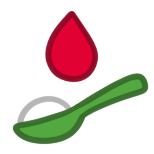 a side view of a green spoon with a medium scoop of sugar in it. there is a drop of blood above it.